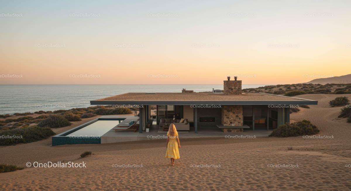 Modern House Overlooking Scenic Desert Sunset