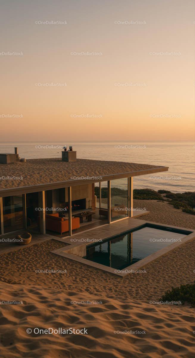 Luxury Beach House Overlooking Ocean at Sunset
