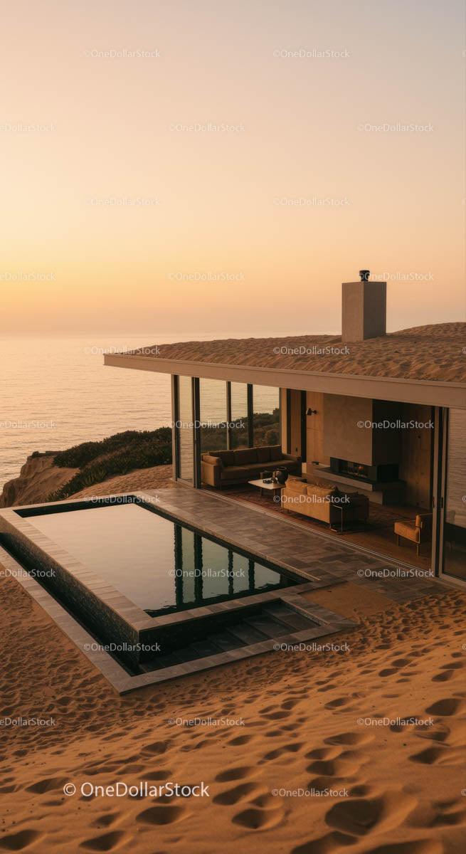 Luxury Beach House with Infinity Pool at Sunset