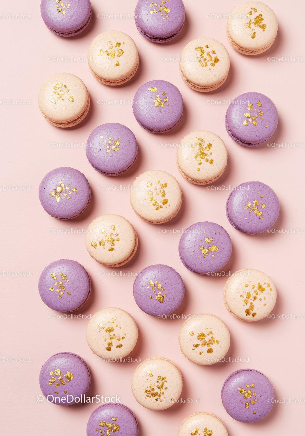 Lavender and Cream Macarons with Gold Leaf Decoration