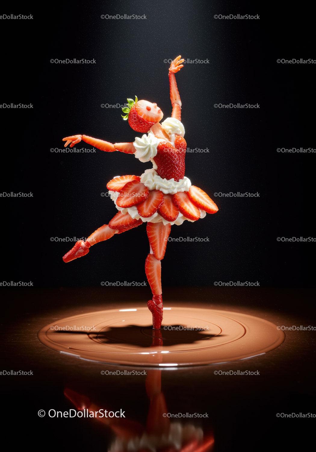 Creative ballerina figure made from fresh strawberries