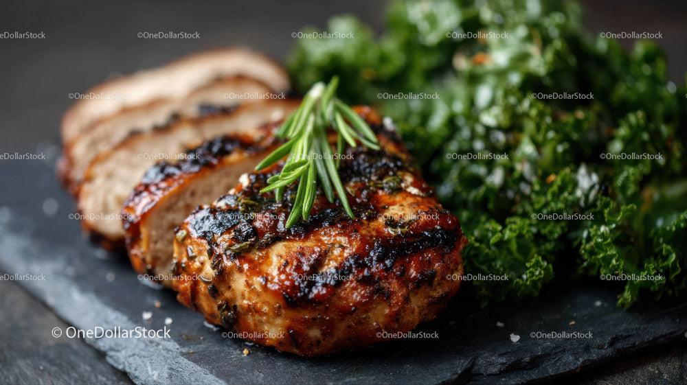 Herb-Garnished Grilled Chicken Breast with Fresh Greens Stock Photo Bundle creative preview 4