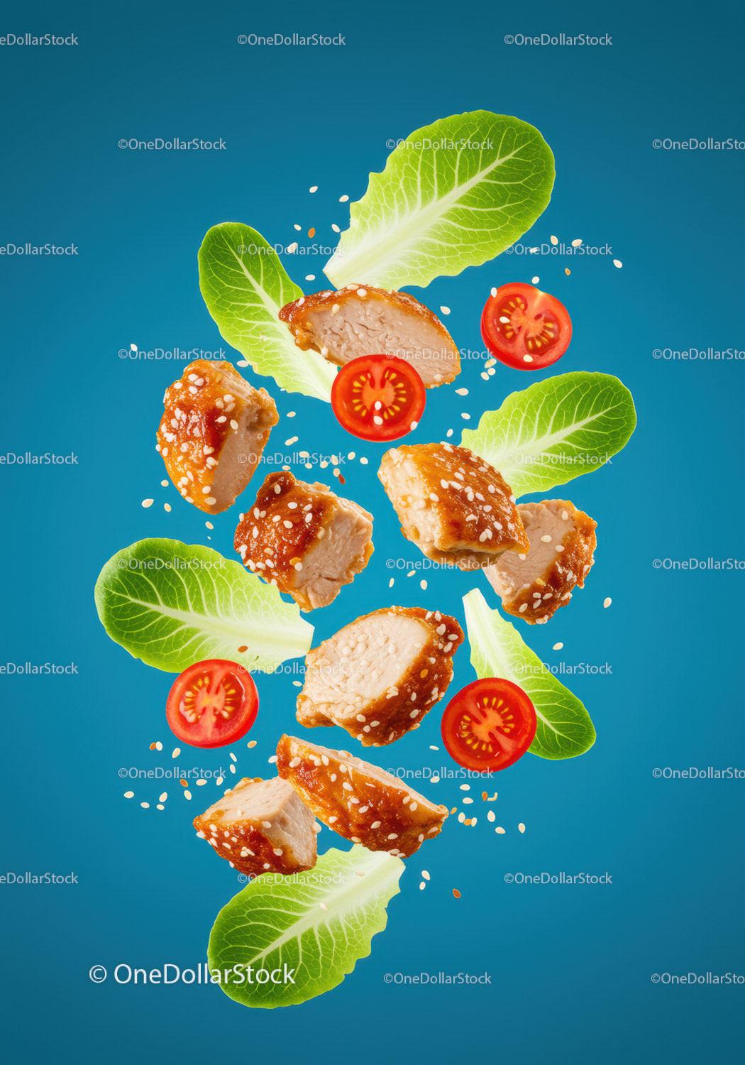 Grilled Sesame Chicken with Fresh Lettuce and Cherry Tomatoes