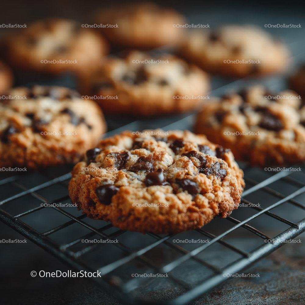 Freshly Baked Chocolate Chip Cookies on Cooling Rack Stock Photo Bundle preview 25