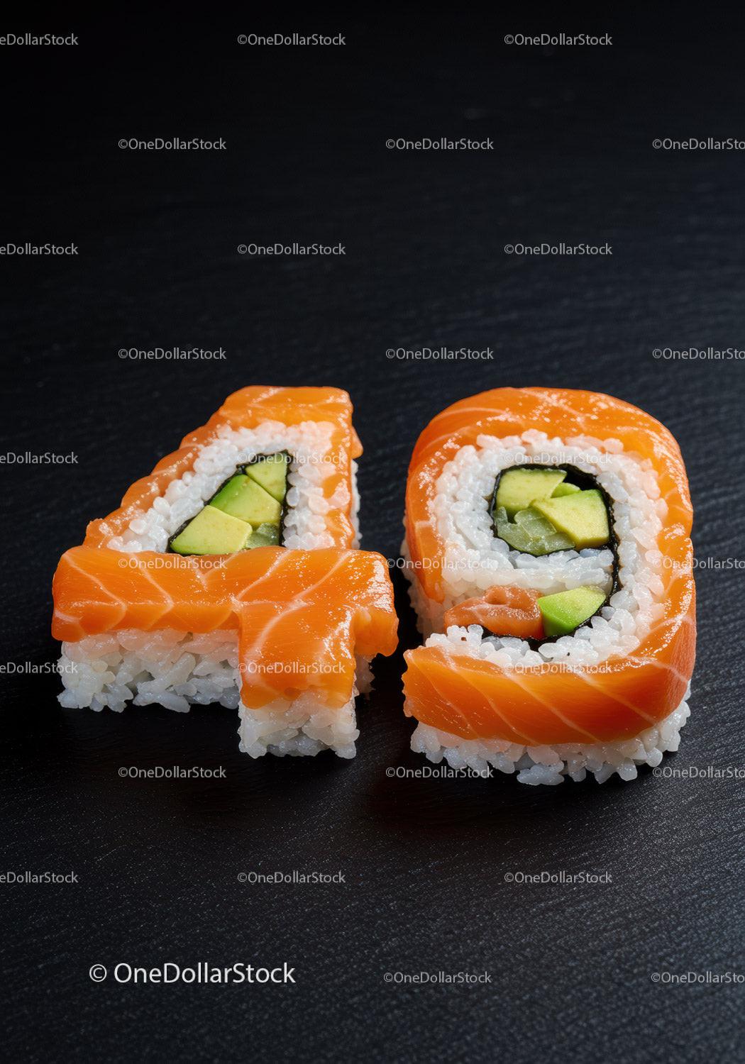 Sushi Rolls Formed as Number Forty on Black Surface