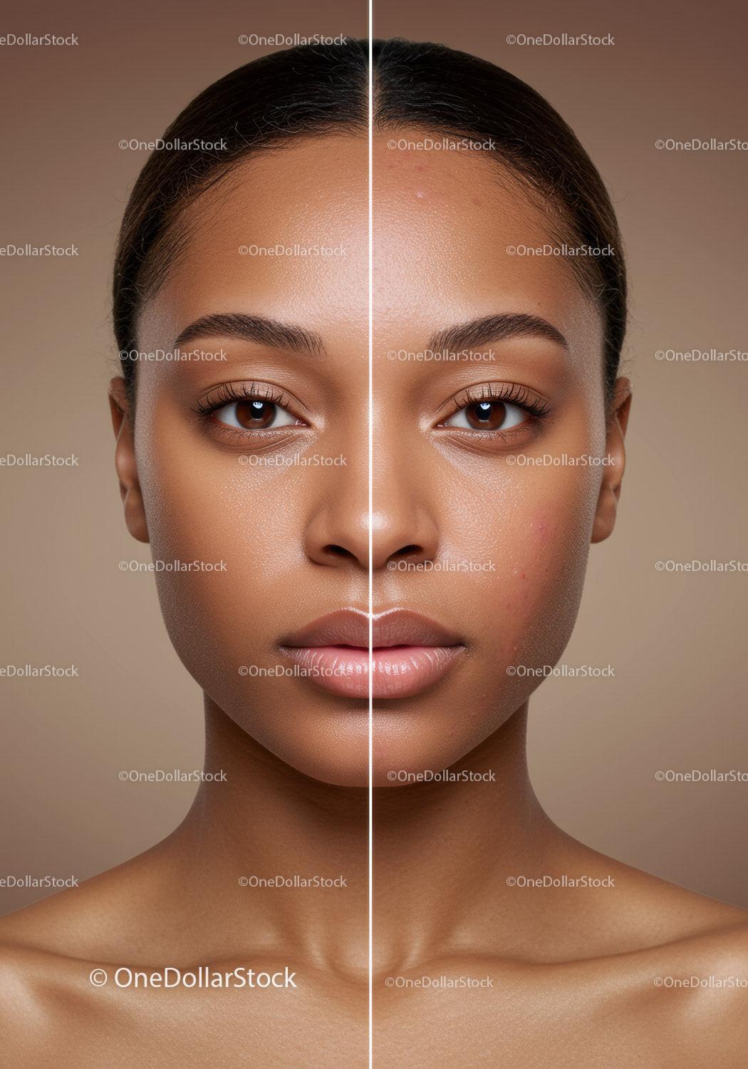 Close-Up Portrait of a Woman with Flawless Skin and Natural Makeup