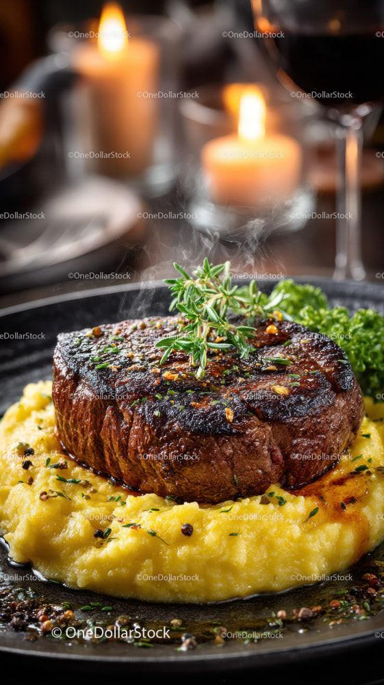 Gourmet Beef Steak with Mashed Potatoes and Rosemary Garnish Stock Photo Bundle preview 7
