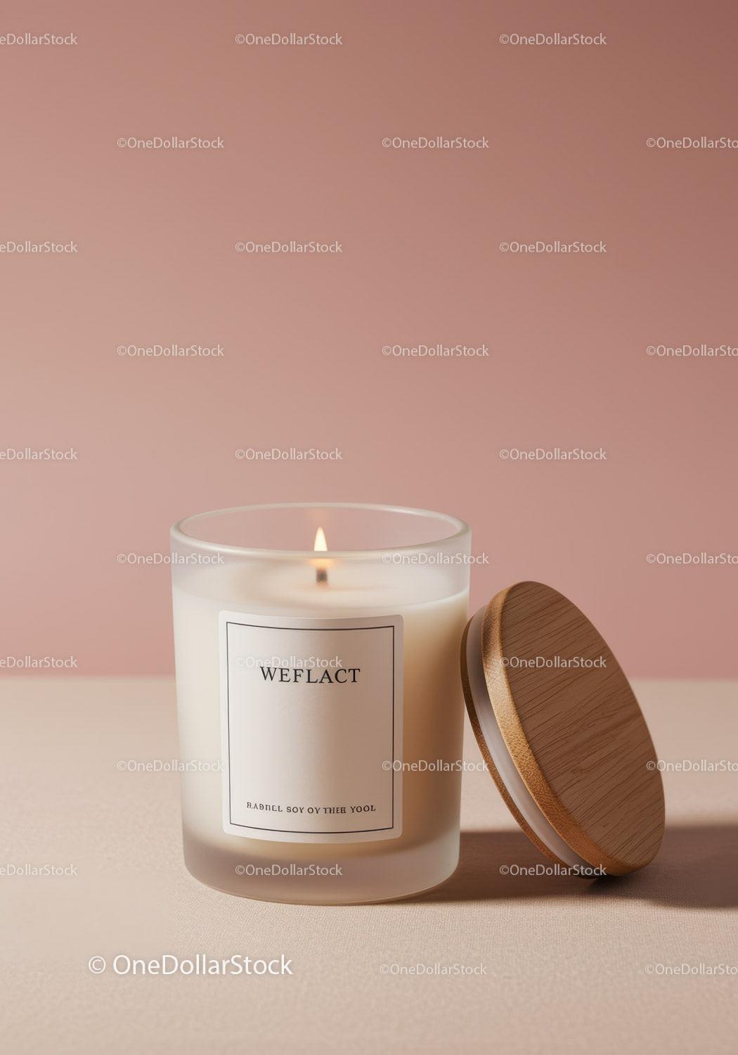 Cream Scented Candle in Wooden Lid for Cozy Home Decor JPG Mockup Image preview