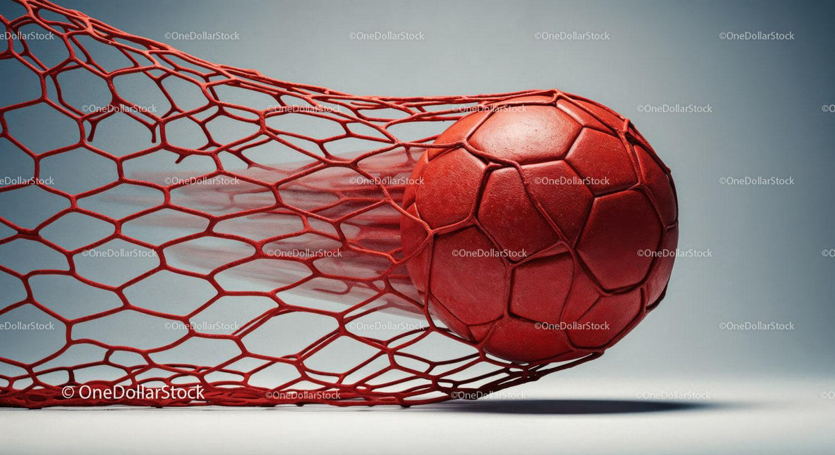Red Soccer Ball in Goal Net with Dynamic Sports Atmosphere Stock Photo Bundle preview 31