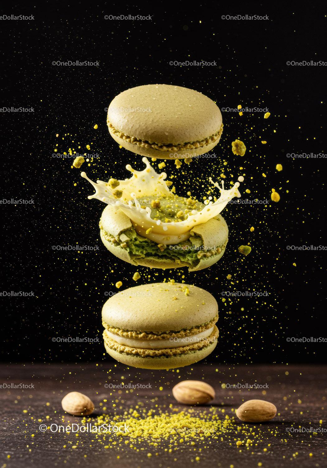 Green Pistachio Macarons with Cream Splash