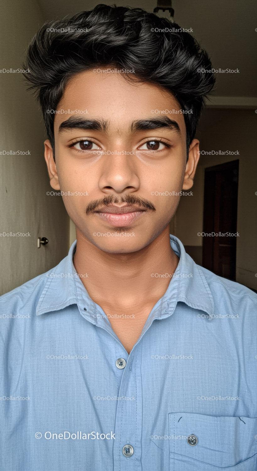 Young Man with Casual Style and Confident Smile in Indoor Setting