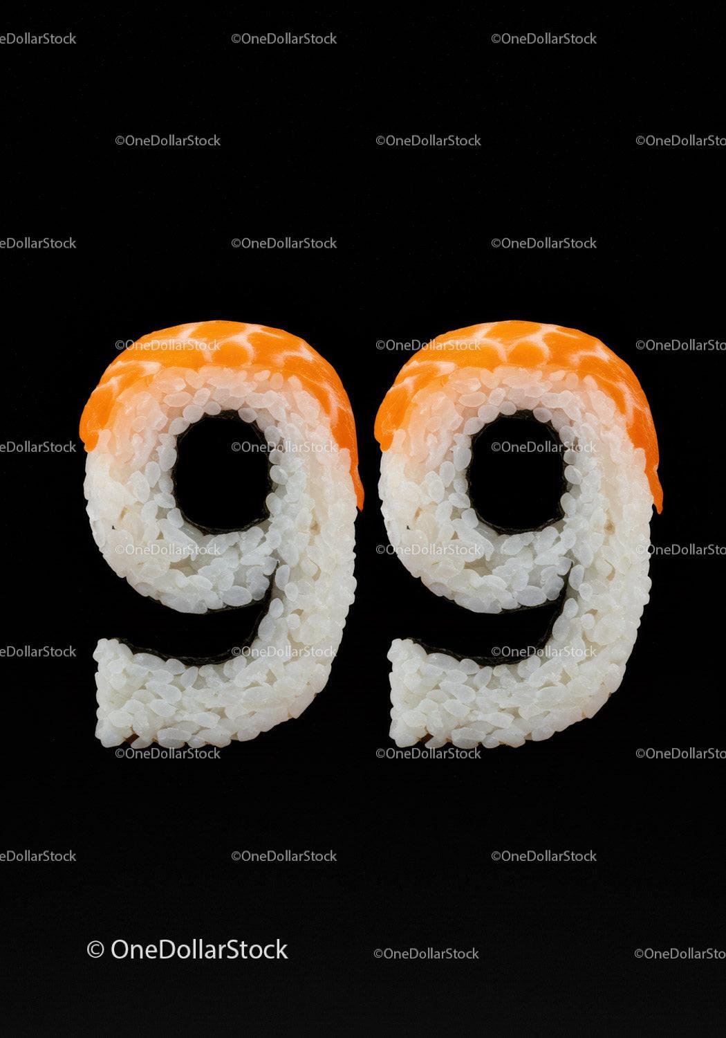 Number Ninety Nine Made from Sushi Rolls on Black
