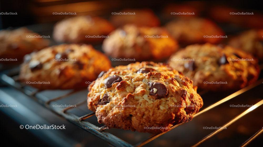 Freshly Baked Chocolate Chip Cookies on Cooling Rack 40 JPG Files digital asset preview