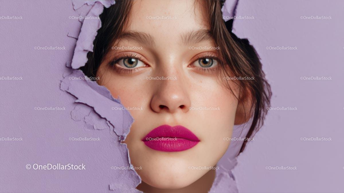 Close-Up Portrait of a Glamorous Model with Pink Lipstick Stock Photo Bundle preview 12