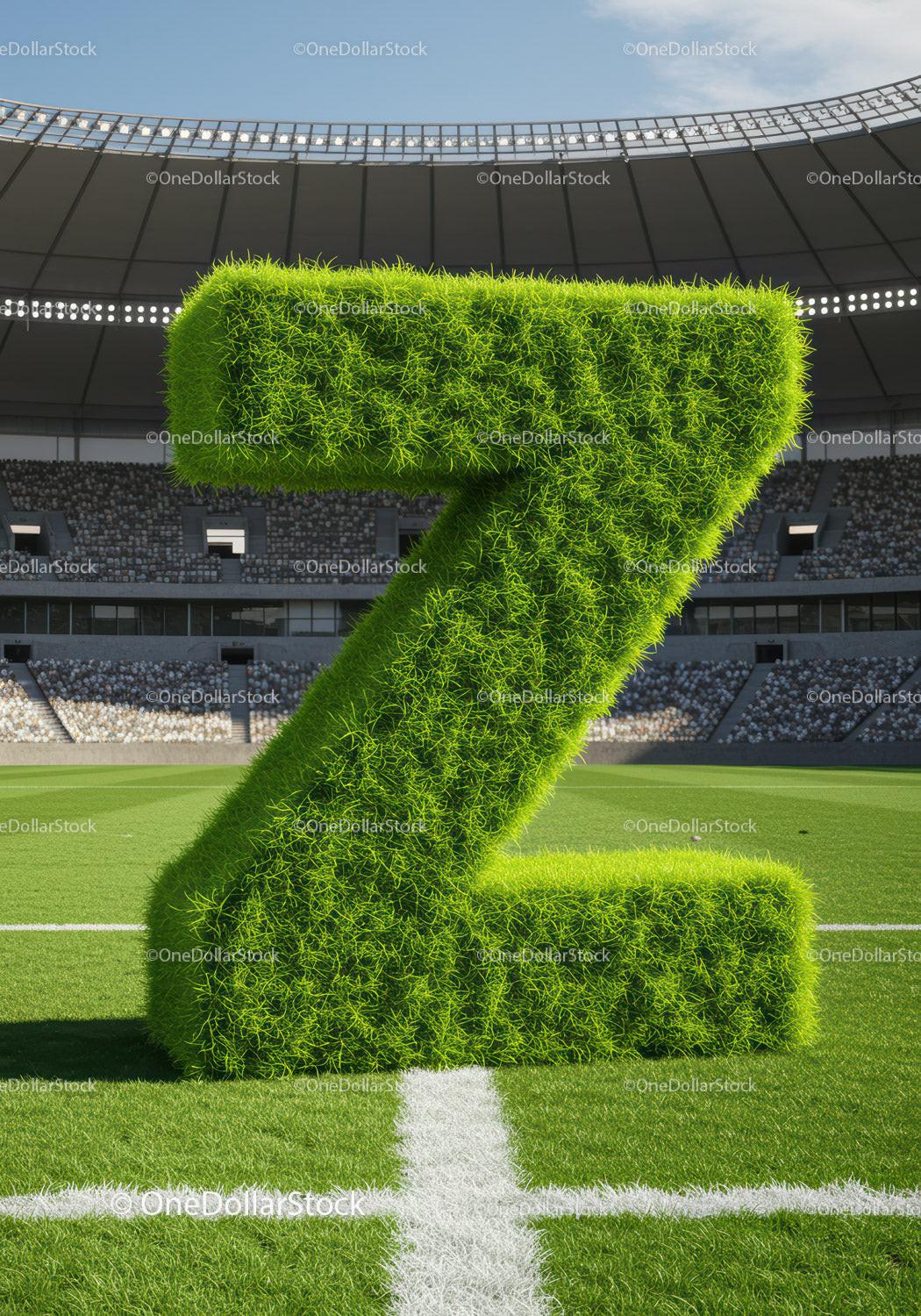 Grass covered number seven on soccer field