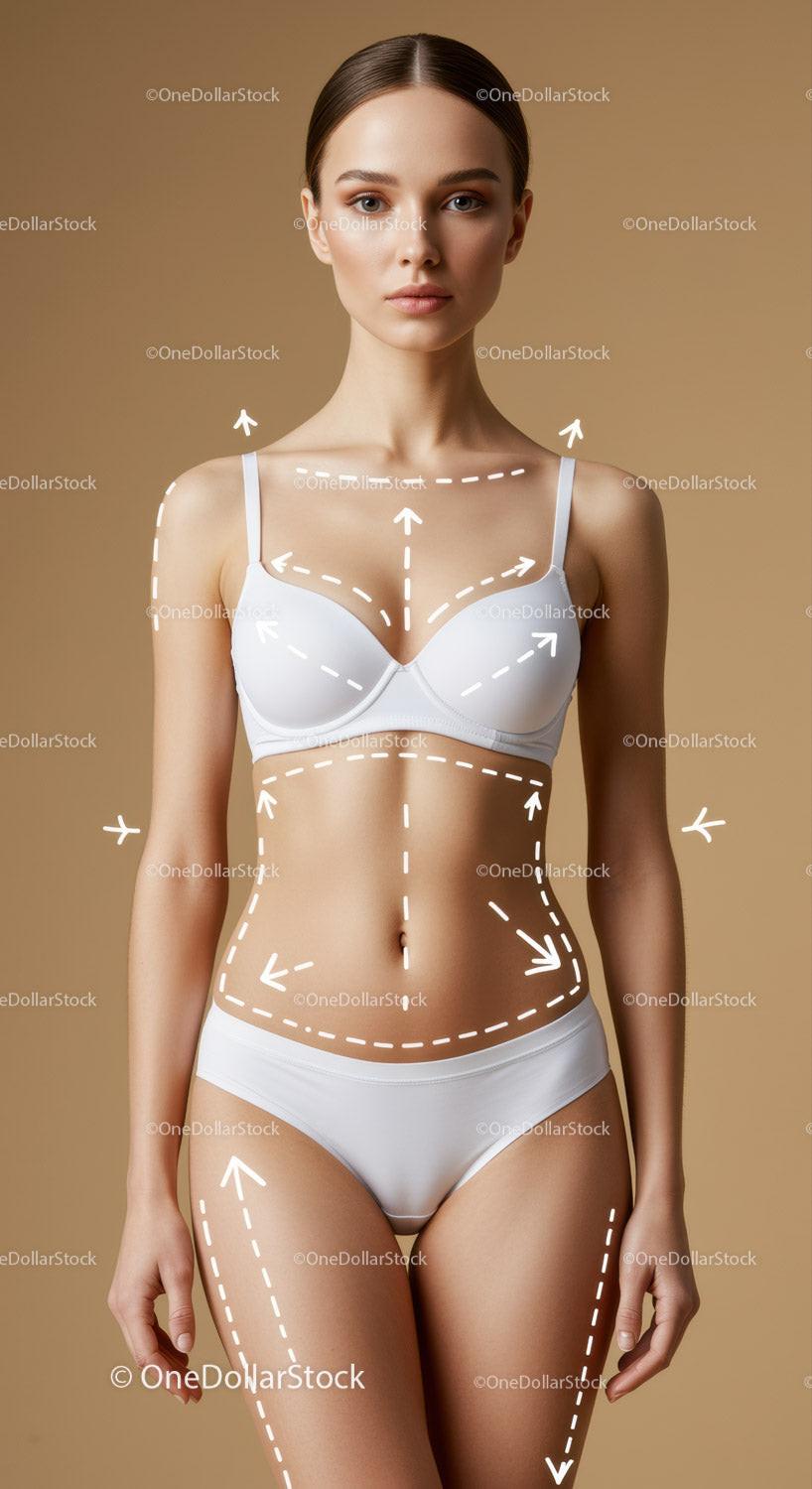 Portrait of a Young Woman in Lingerie with Body Outline Marks