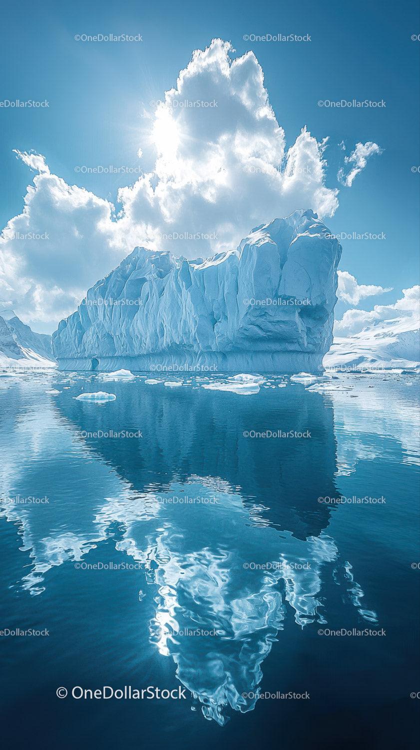 Majestic Blue Iceberg Reflecting in Calm Polar Waters Under Bright Sun Stock Photo Bundle preview 27