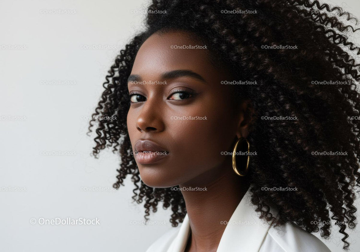 Elegant Black Woman with Curly Hair in a Professional Headshot