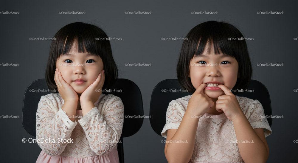 Two Happy Girls with Joyful Expressions Sitting Together Stock Photo Bundle preview 7