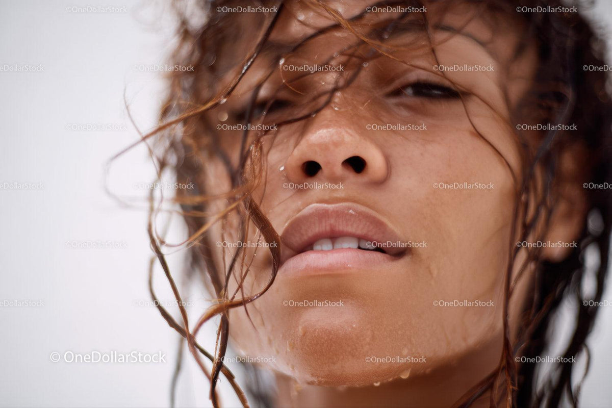 Close-up of a Woman with Wet Hair and Dewy Skin