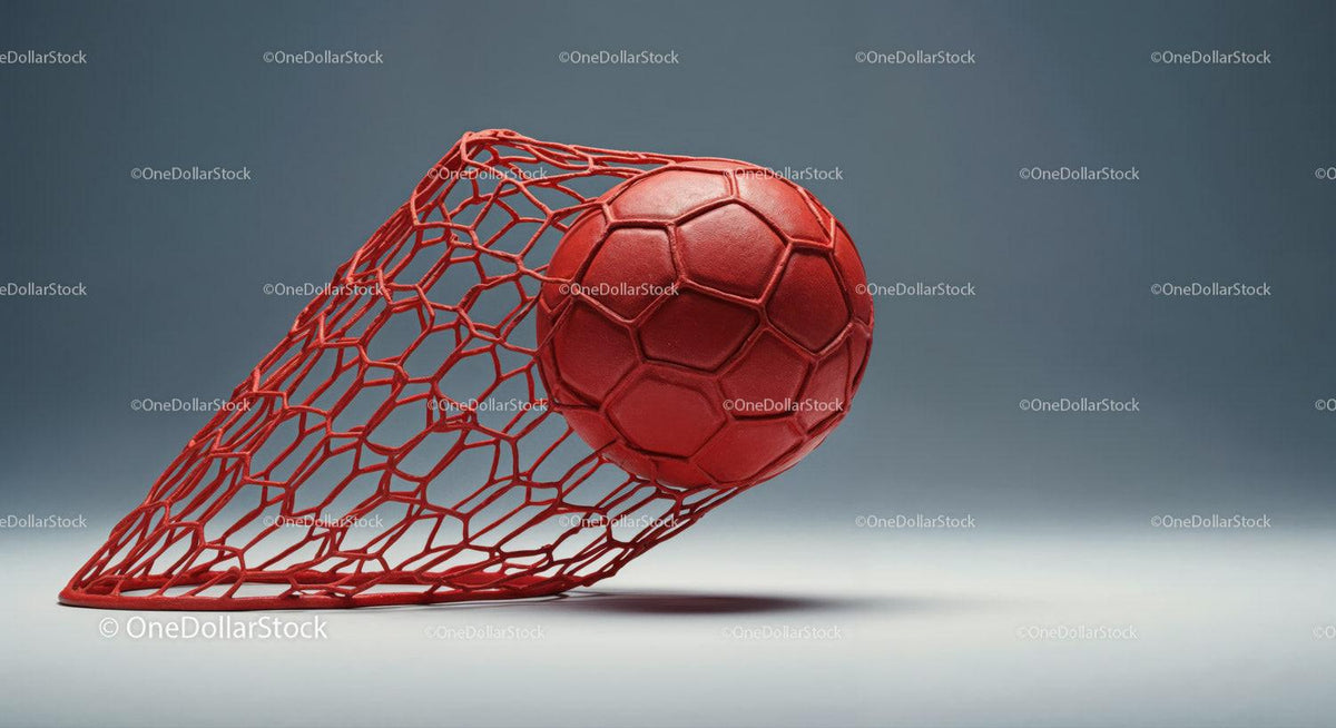 Red Soccer Ball Entwined with Net on a Modern Sports Background