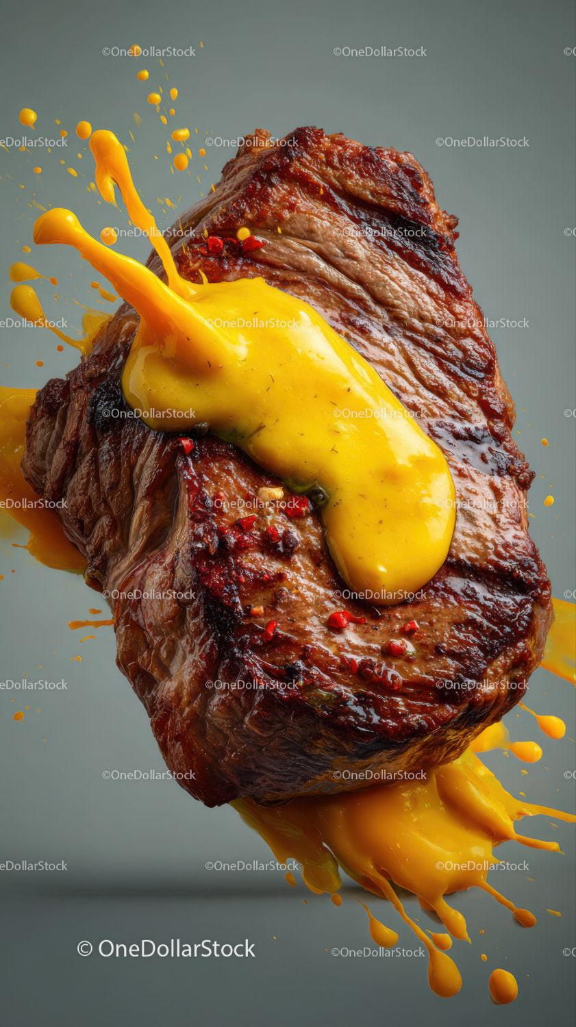 Juicy Grilled Steak with Mustard Sauce and Red Pepper Flakes
