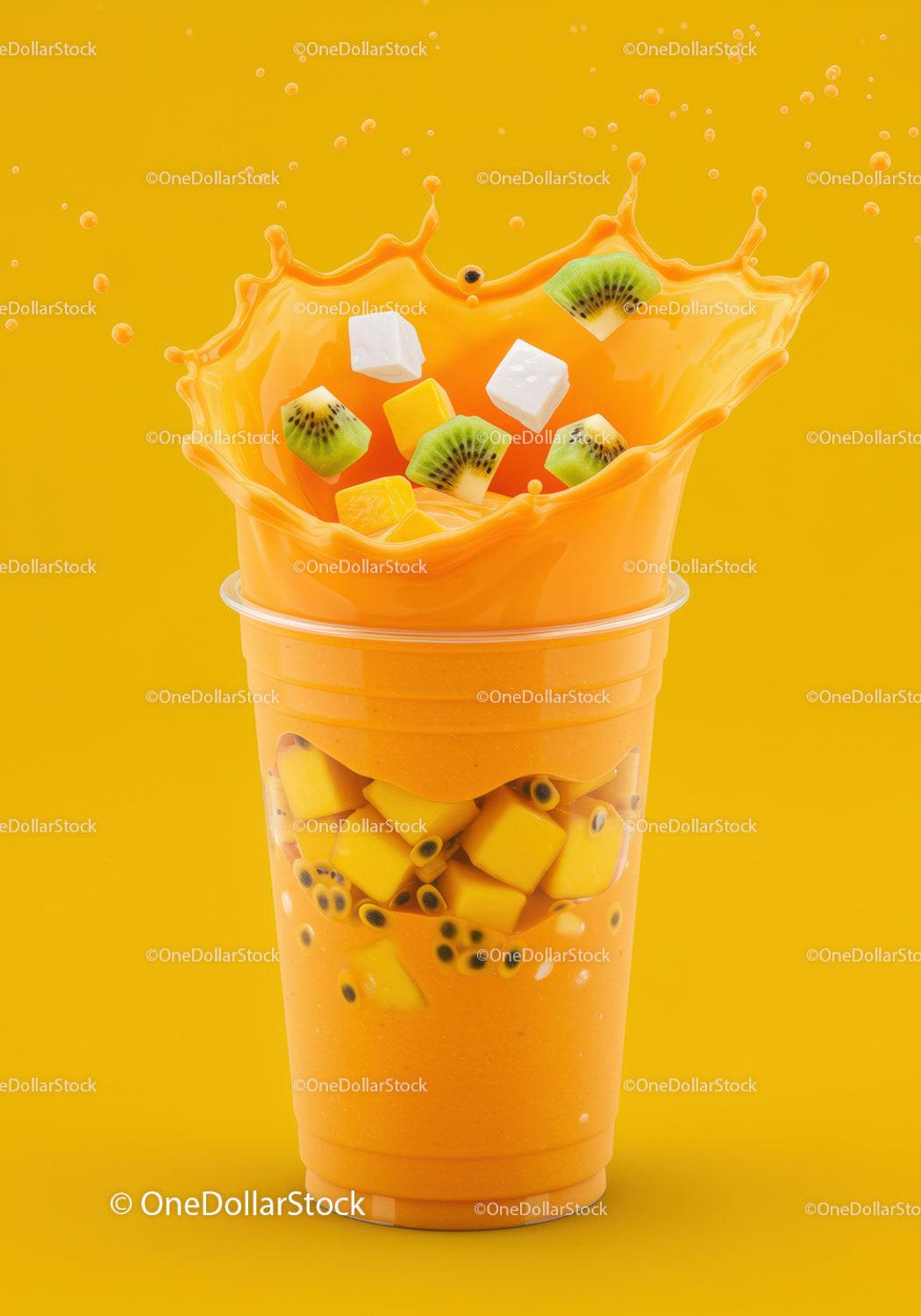 Refreshing tropical mango smoothie with fresh fruit splash
