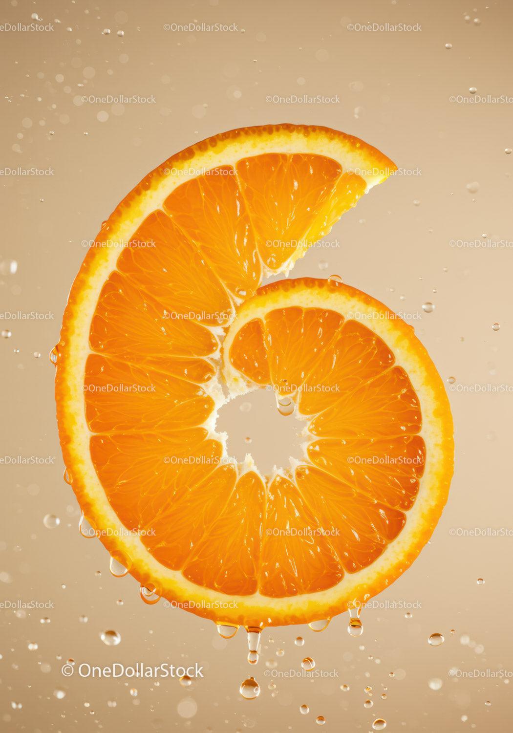 Fresh Orange Slice with Water Droplets in Close Up