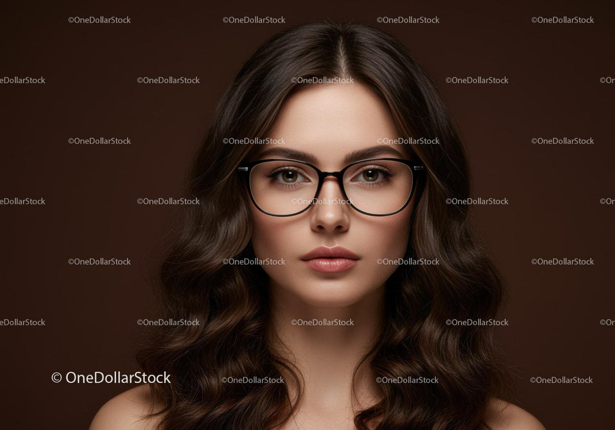 Elegant Woman Wearing Glasses with Long Wavy Hair Portrait
