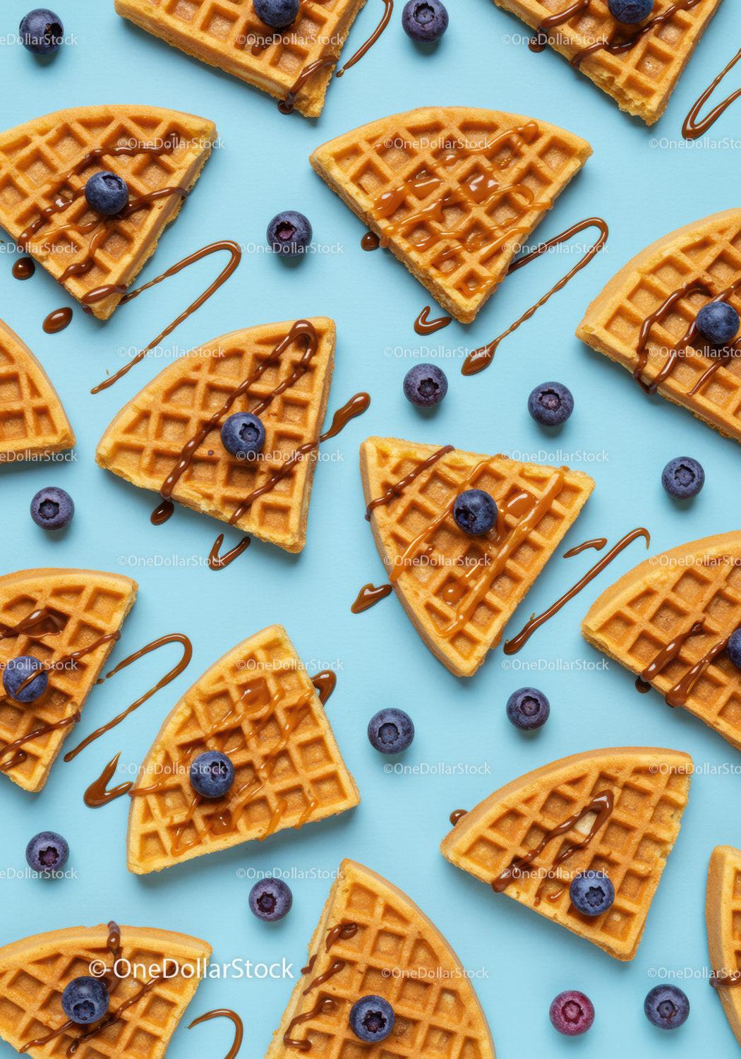 Blueberry Topped Waffles with Chocolate Drizzle