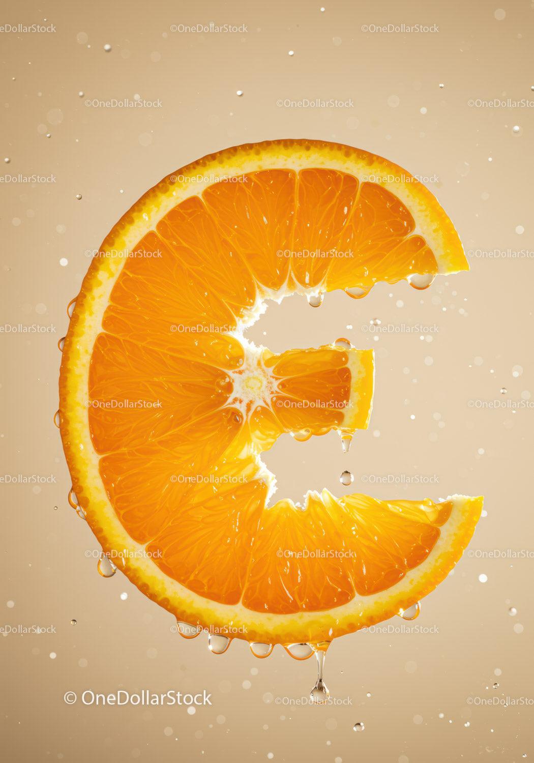 Fresh juicy orange slice dripping with water droplets