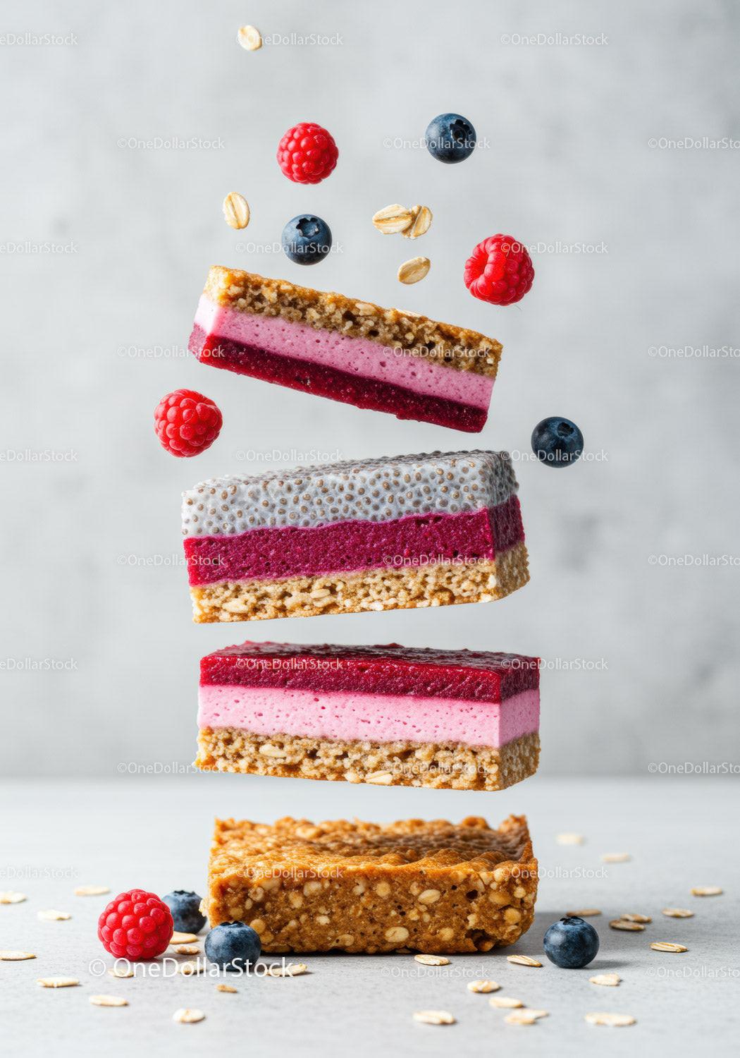 Layers of healthy berry chia and oat snack bars