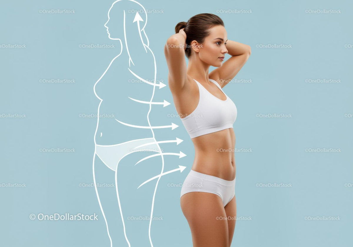 Healthy Athletic Woman Showing Body Silhouette with Fitness Diagram
