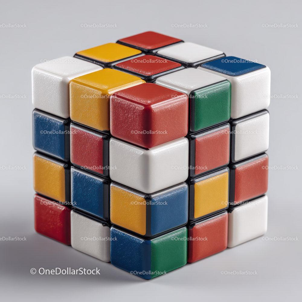 3x3 multi color cube toy with textured square tiles on gray surface
