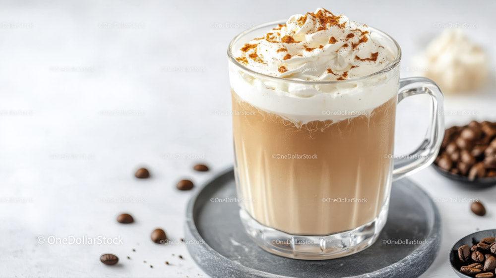 Frosted Coffee Latte with Whipped Cream and Cinnamon
