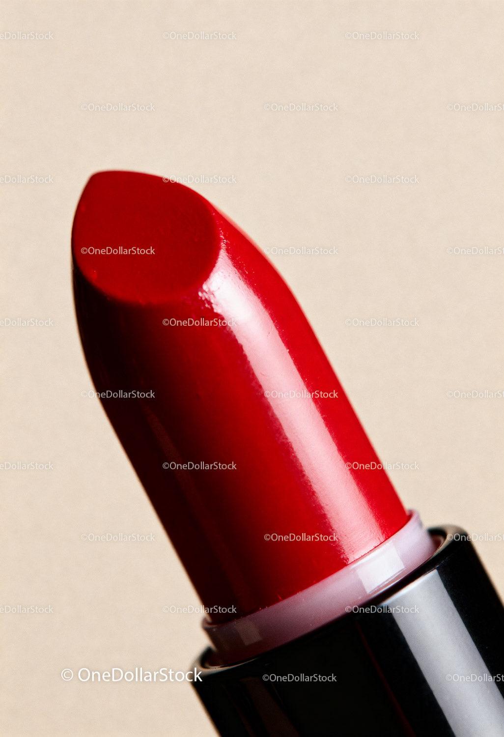 Close-Up of Classic Red Lipstick with Glossy Texture