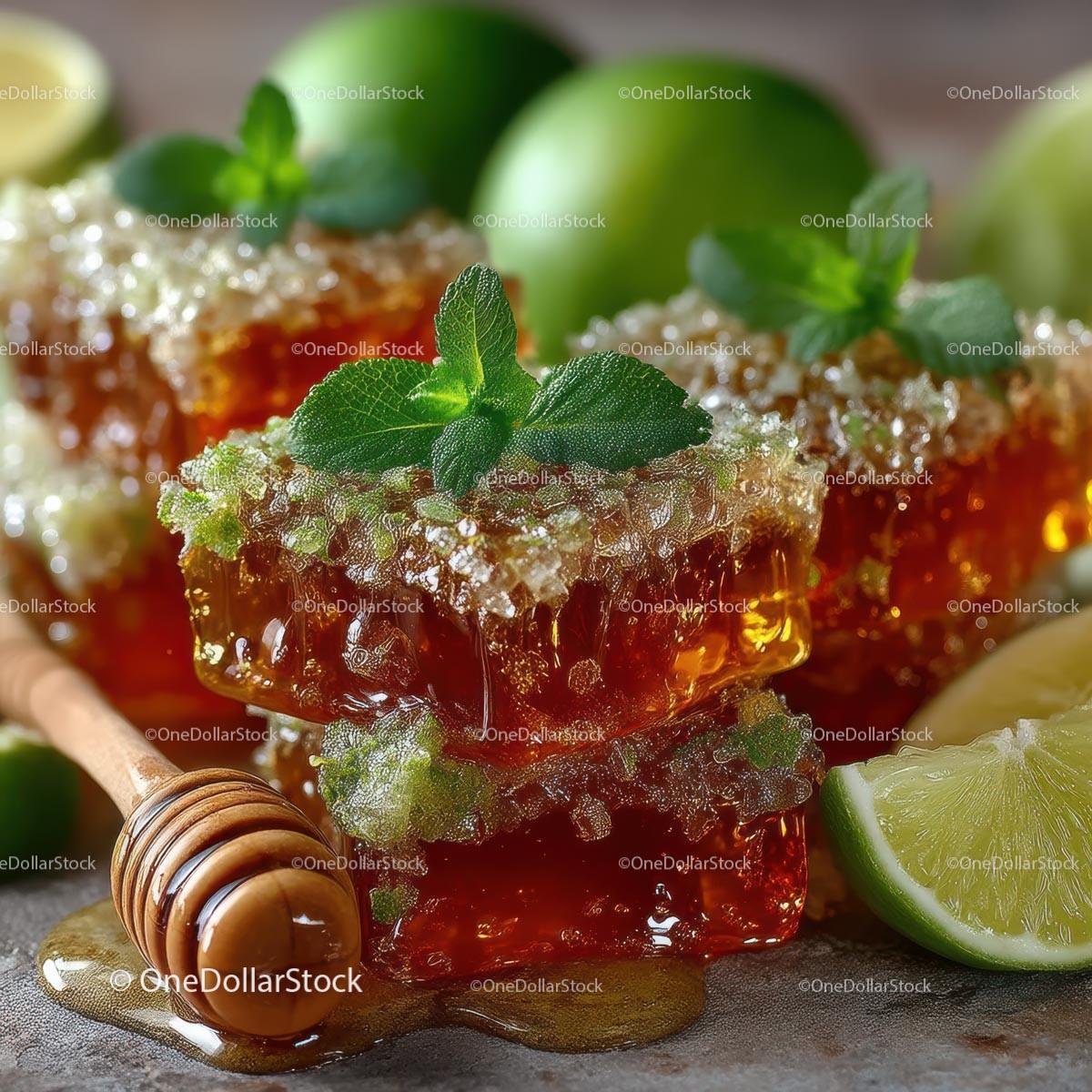 Delicious Honeycomb with Fresh Lime and Mint Leaves Stock Photo Bundle preview 9