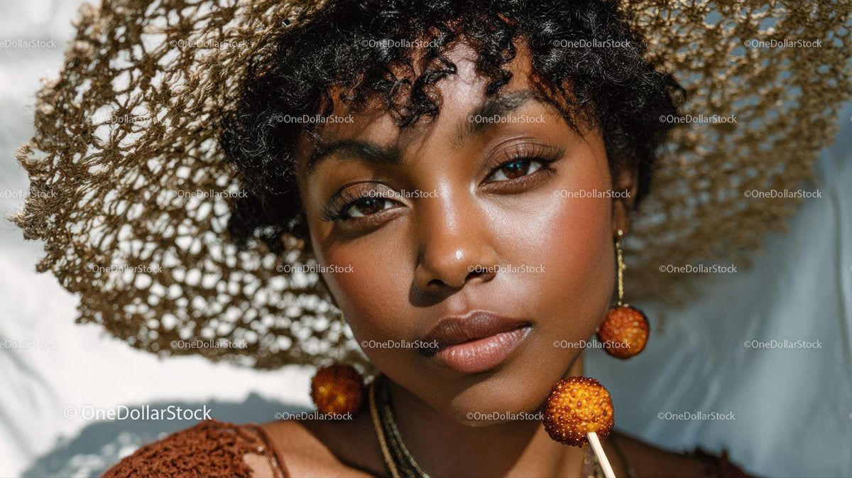 Elegant Woman Wearing Wide Brim Straw Hat with Summertime Style Stock Photo Bundle preview 12
