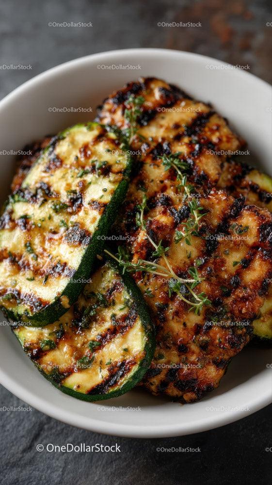 Grilled Zucchini Slices on Black Slate Plate with Char Marks Stock Photo Bundle preview 18