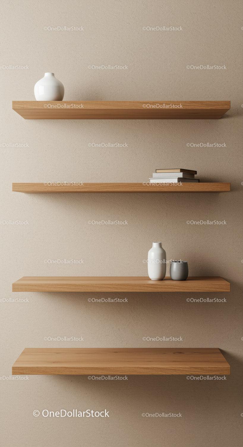 Minimalist Wooden Shelves with Ceramic Vases in Elegant Interior