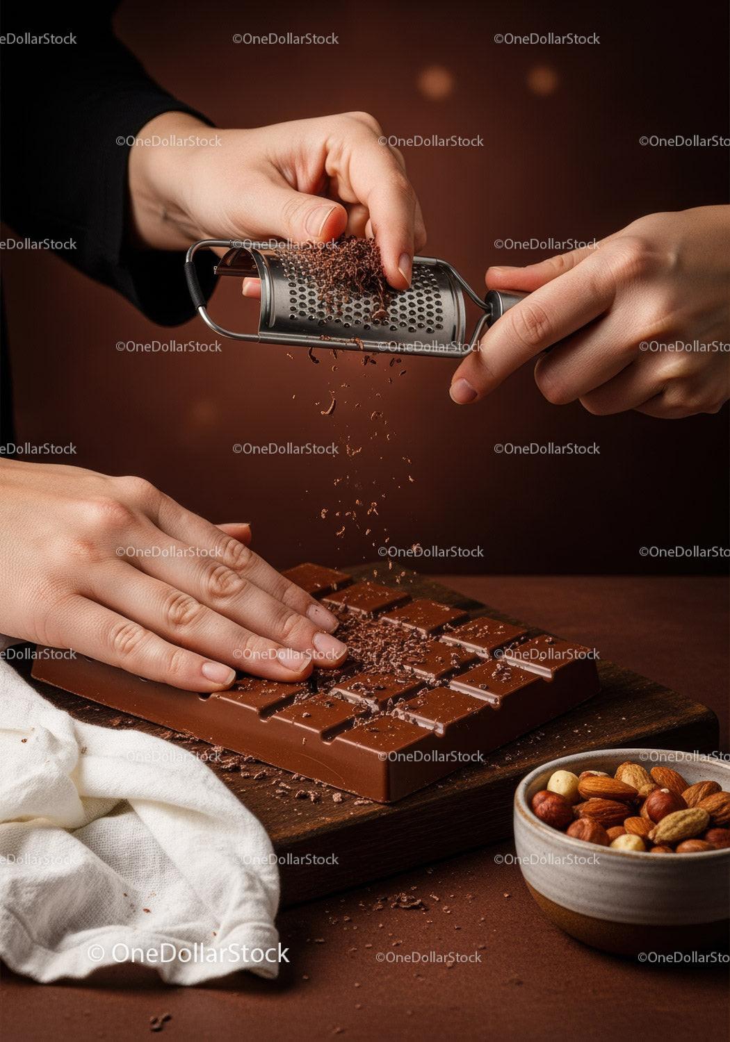Chocolate Bar with Cacao Nibs and Assorted Nuts on Wooden Board