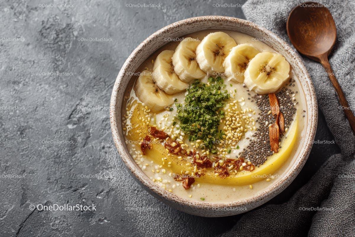 Delicious Tropical Smoothie Bowl with Banana and Chia Seeds Stock Photo Bundle preview 22