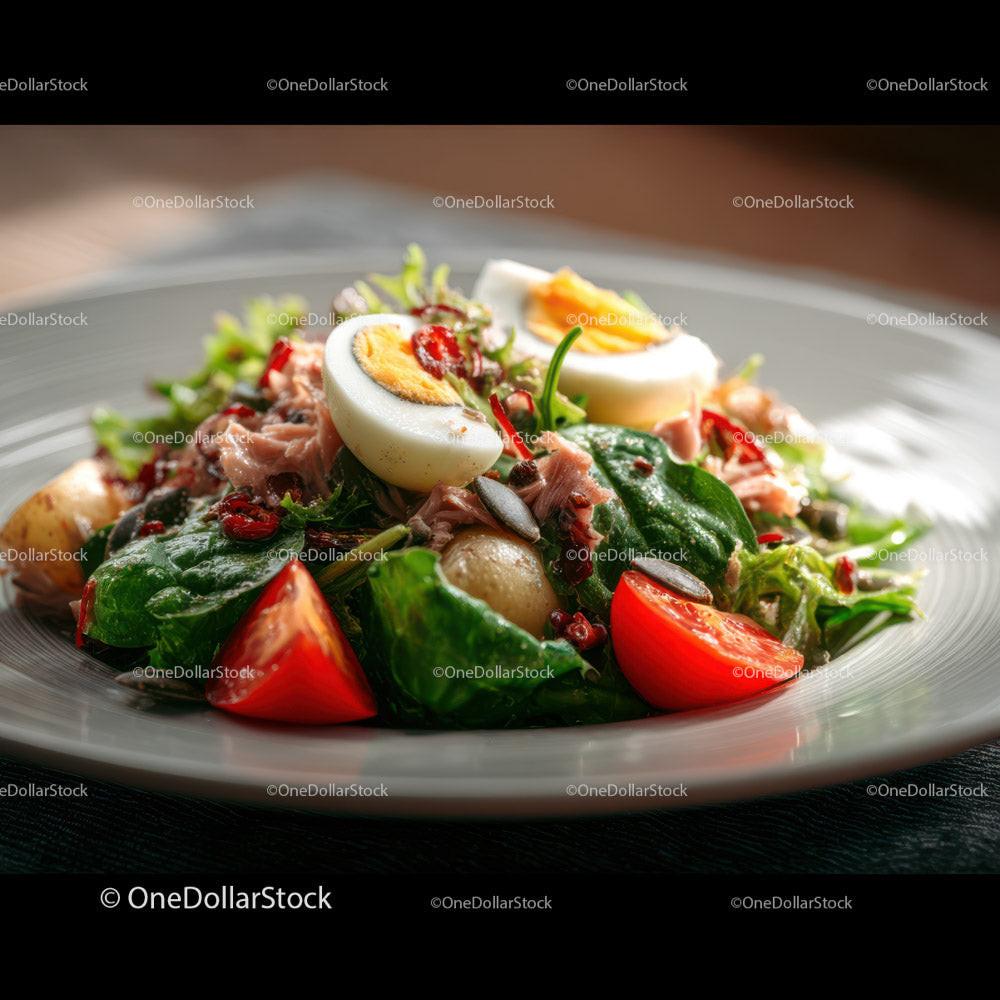 Fresh Chicken Salad with Cherry Tomatoes and Boiled Egg Stock Photo Bundle preview 11