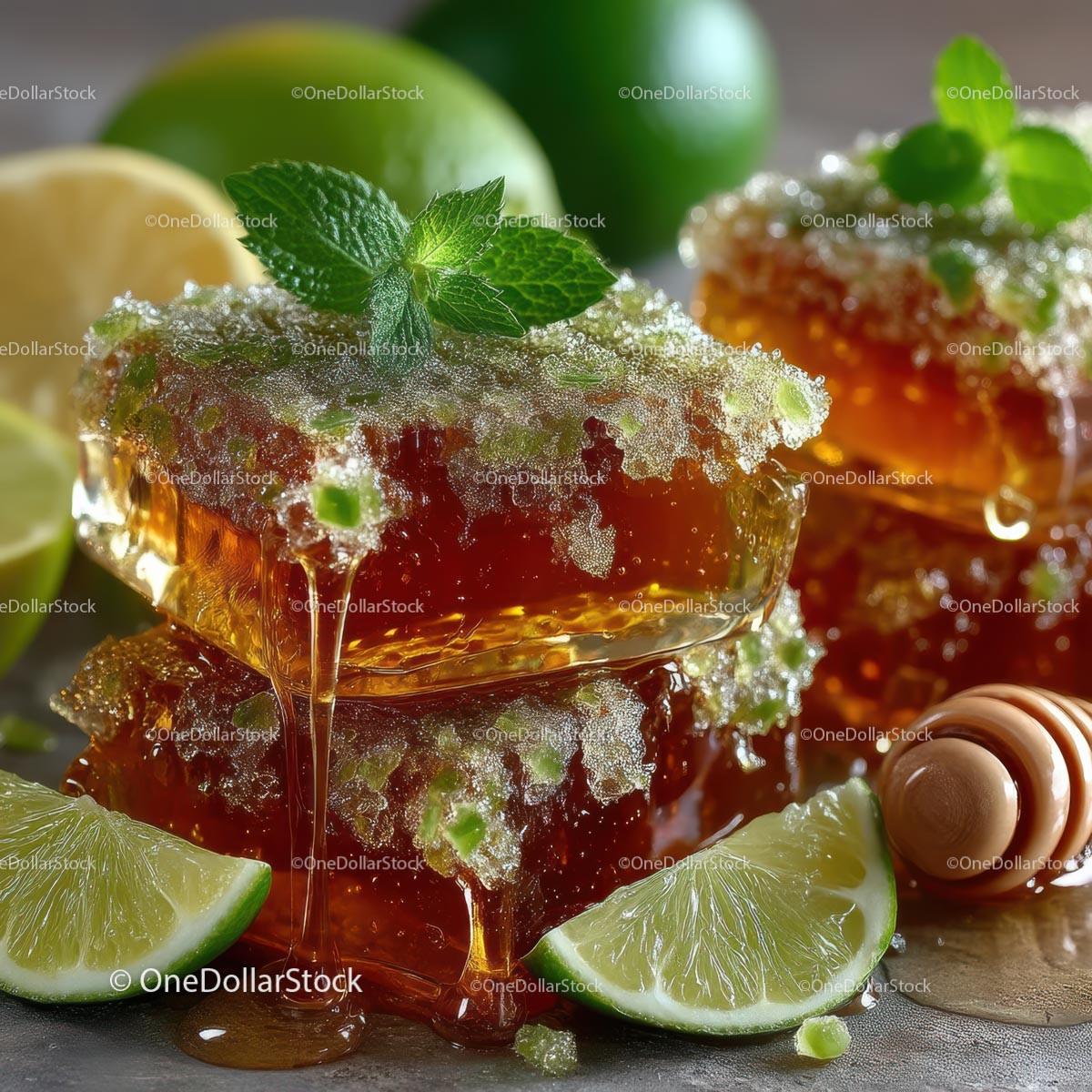 Delicious Honeycomb with Fresh Lime and Mint Leaves Stock Photo Bundle preview 18