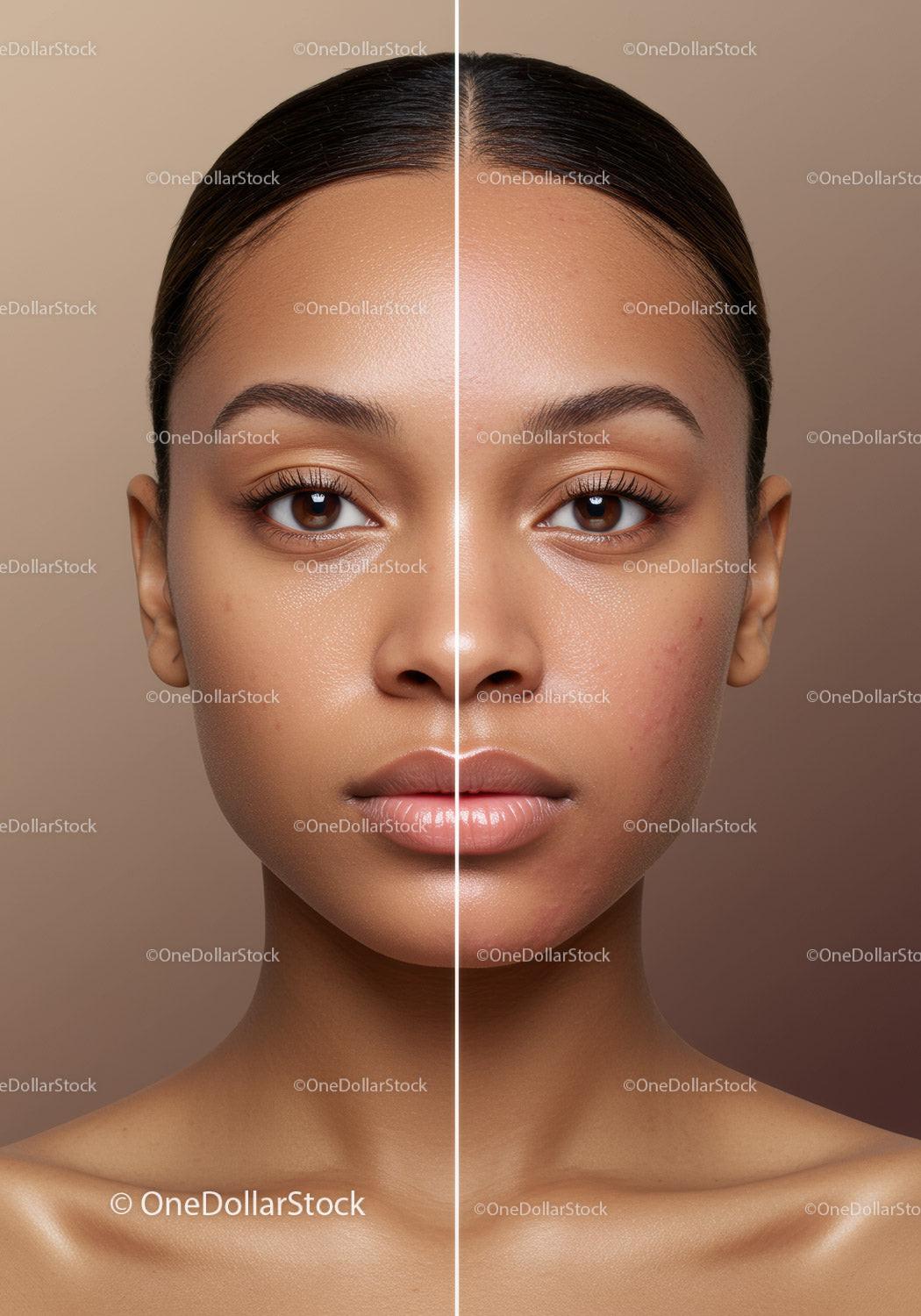 Close-Up Portrait of a Young Woman with Flawless Skin and Natural Makeup