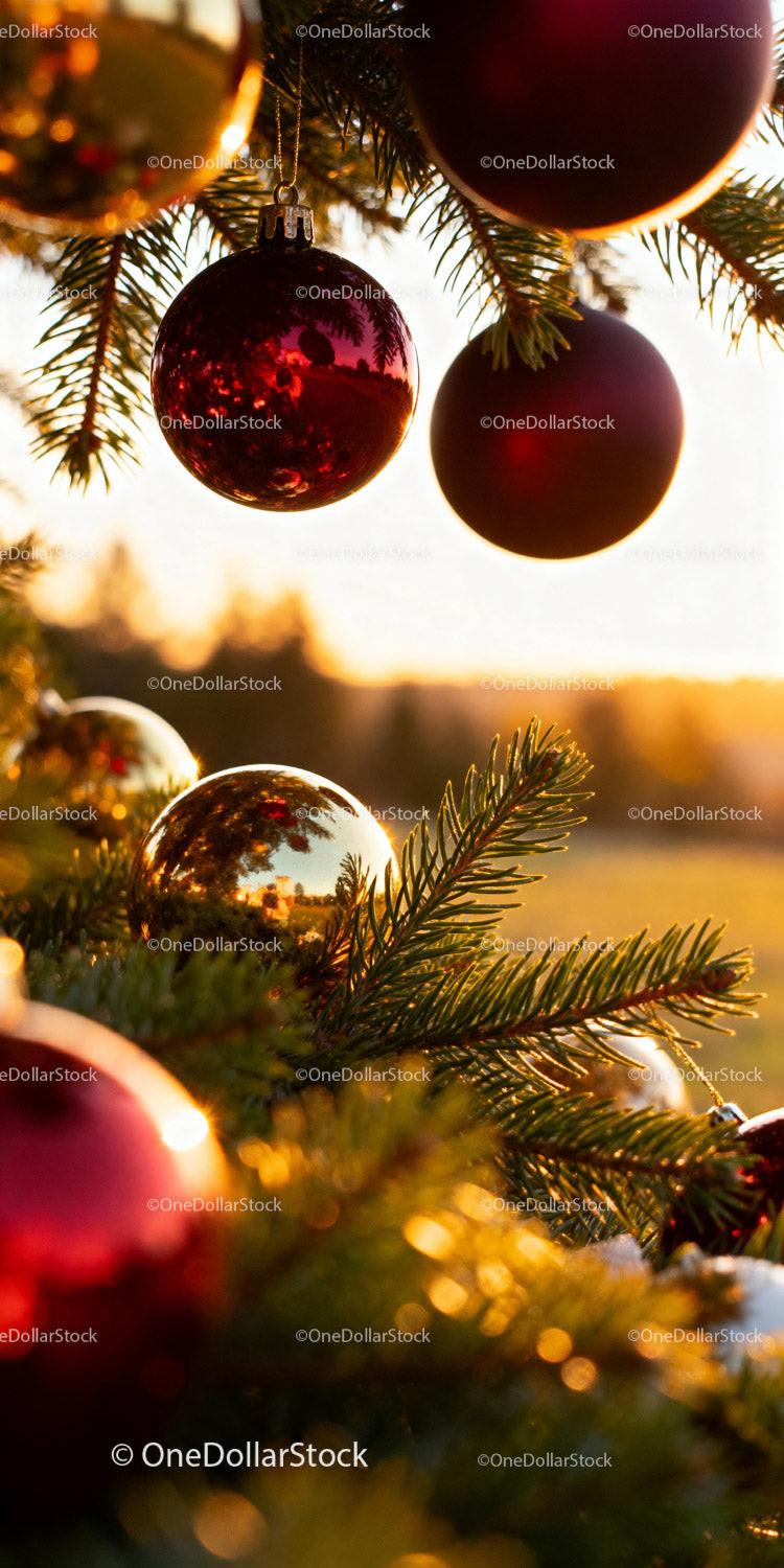 Christmas tree adorned with shiny red and gold baubles