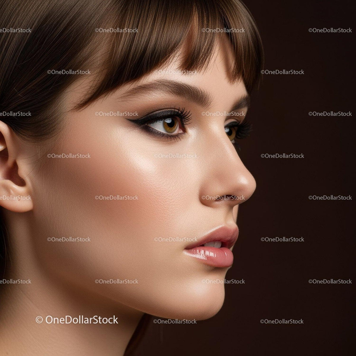 Close-Up of Beautiful Woman with Glamorous Makeup and Radiant Skin