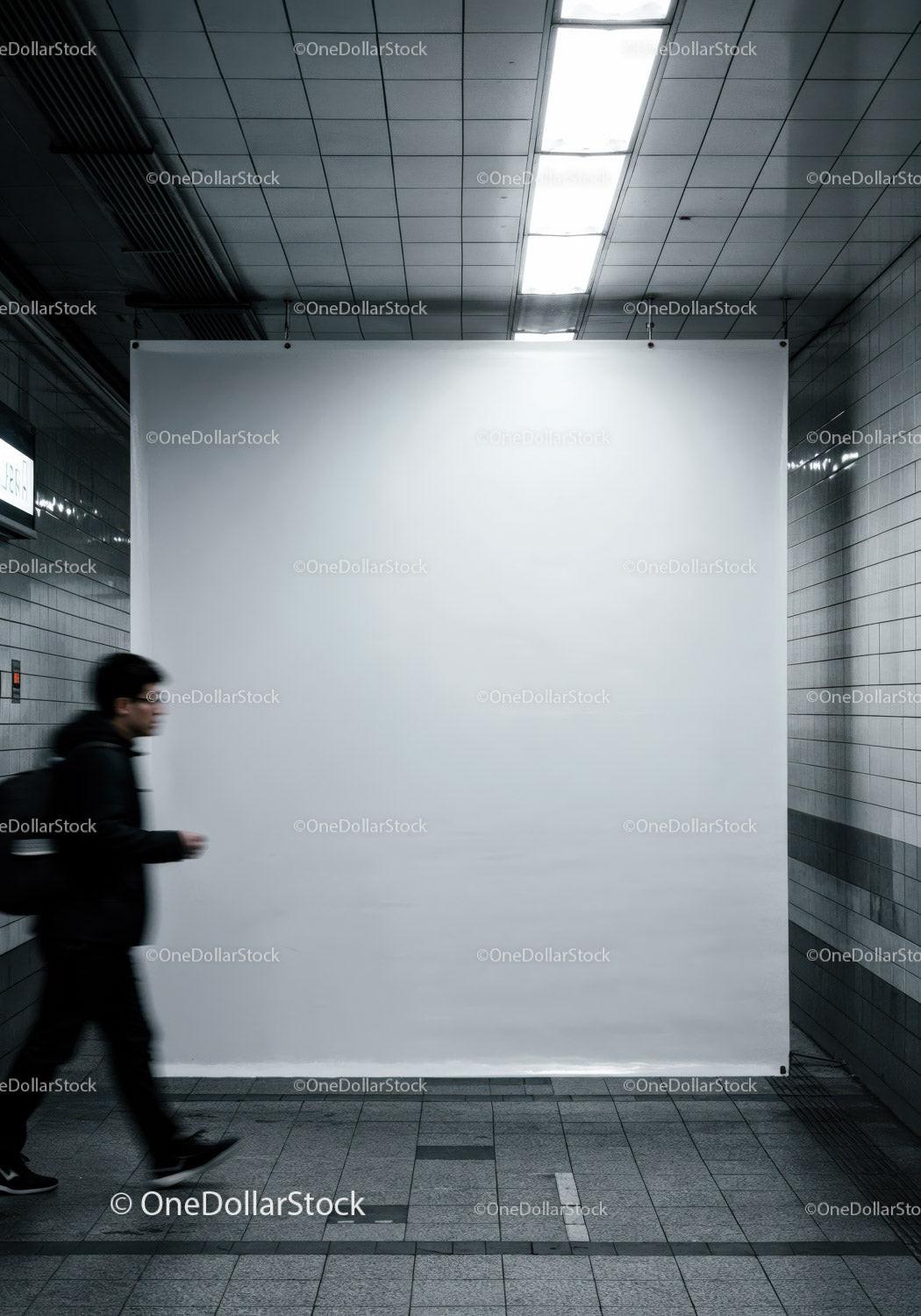 Underground Subway Tunnel with Person Walking Through Urban Transit JPG Mockup Image preview