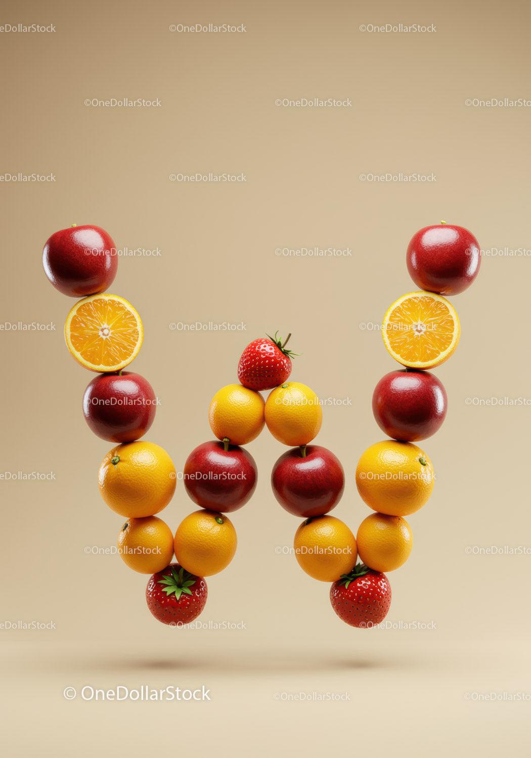 Creative Letter W Made of Fresh Mixed Fruits