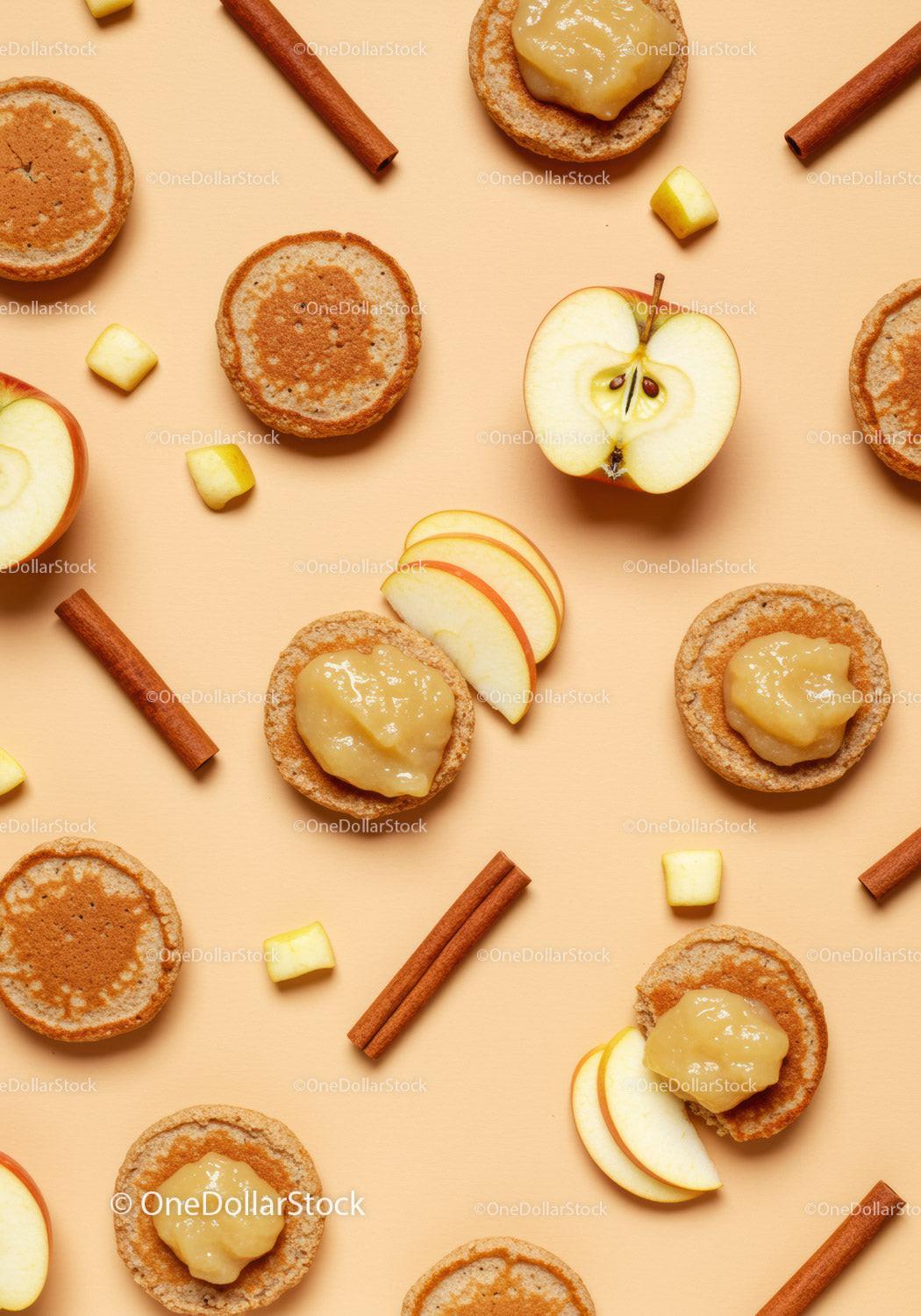 Mini Pancakes with Apple Sauce and Cinnamon Sticks
